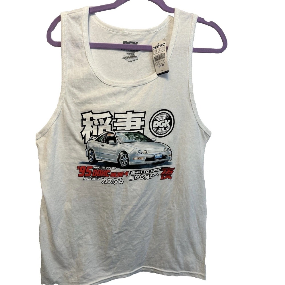 DGK Ghetto Spec White Graphic Tank Top Mens Medium JDM Racing Skate PTT-1032 NWT